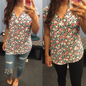 High/low v-neck mixed media top